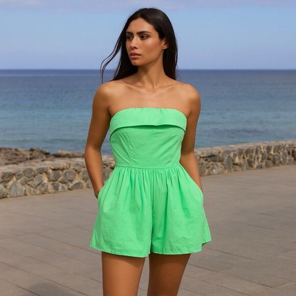 Mable Women’s Romper M Strapless Lime Green Preppy Coastal Mini Beach Party Chic - Picture 1 of 13